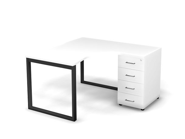 MATRIX 121S150-О Стол эгоном. с тумбой R, пров-ик вырезной (O-опоры) 1380х1380х775 Белый/Темно-серый - Вид 1