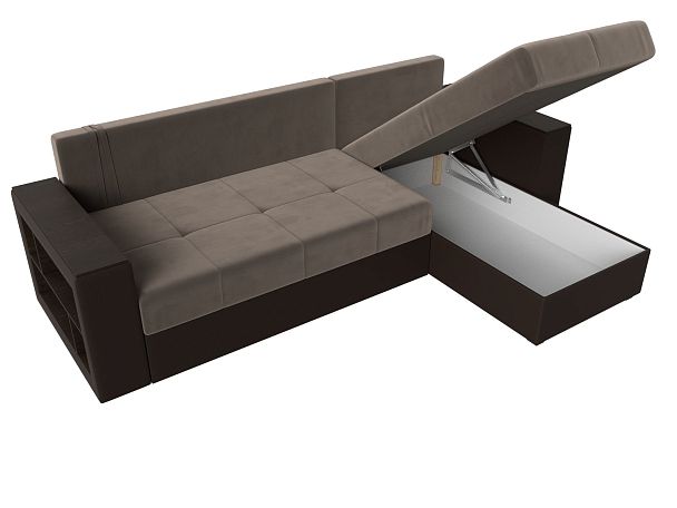 Диван угловой Дубай Лайт угол правый (основа велюр коричневый, компаньон экокожа коричневая) - Вид 7