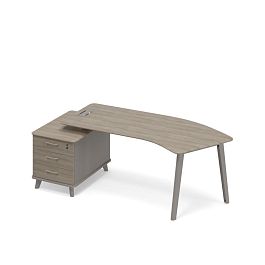 Стол руководителя эргономичный на опорной тумбе малой левый (тип 5) Time metal ТМ М1 129 МП ВЛ ВЛ мокко премиум (корпус) / вяз либерти (столешница, топ, фасад) - Фото предпросмотра