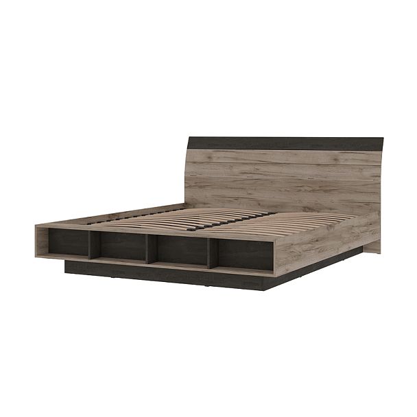 Эдинбург Кровать КР-02 1,8х2,0 (1,840х0,954х2,270) дуб крафт серый/железный камень - Вид 2