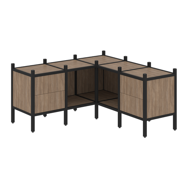 Loft Угловой внутренний стеллаж наборный VR.L-27 Дуб аризона/Чёрный металл 1278*1278*636 - Вид 1