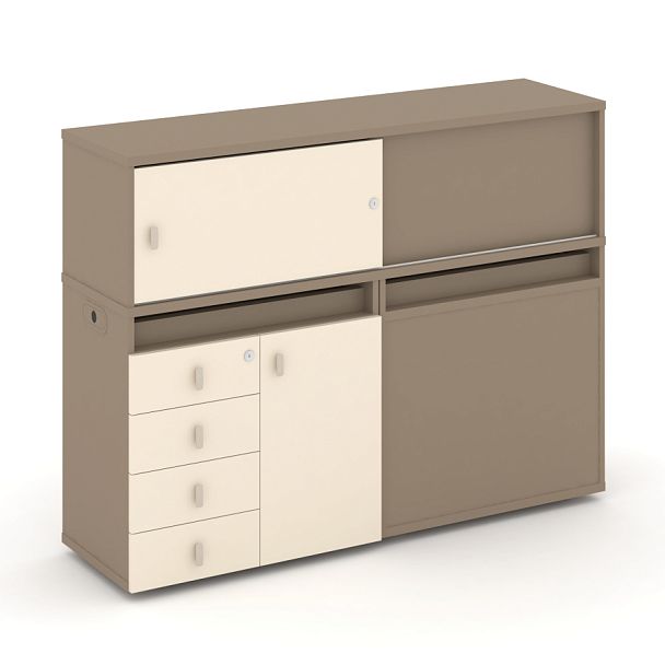 Estetica Набор №18. Тумба двойная+низкая надставка ES.NB.2N-18 Латте/Сатин 1500*410*1135 - Вид 1