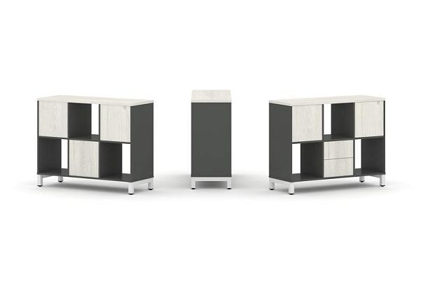 Style Project Набор стеллажа 1 сторон., 2 яр. SN.NS-231 Антрацит/Дуб Наварра/Металл Белый 1121*400*8 - Вид 1