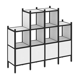 Loft Прямой стеллаж наборный VR.L-16 Белый бриллиант/Чёрный металл 1694*446*1458 - Фото предпросмотра