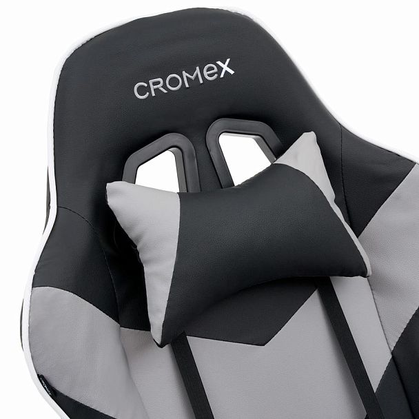 Кресло компьютерное CROMEX "Wave GM-145", вибромассаж, подножка, подушки, экокожа, черное/серое, 532956 - Вид 11