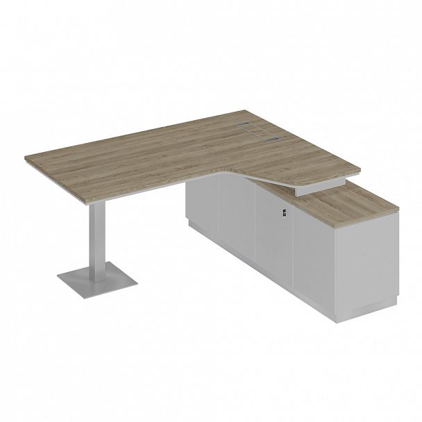 Стол руководителя эргономичный на опорной тумбе правый "City" СИ 114 дуб гладстоун светлый/белый премиум/белый премиум - Вид 1
