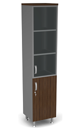 Пенал закрытый комби стекло L,R ДВП Берлин Орех Вармия/Серый ШКС51-45 з/с ДВП - Фото предпросмотра