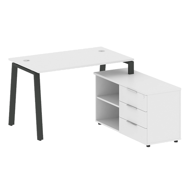 Metal System Р. ст. с тумбой на А-образном м/к БА.РС-СТС-2.2 (R) Белый/Антрацит металл 1300*1520*750 - Вид 1