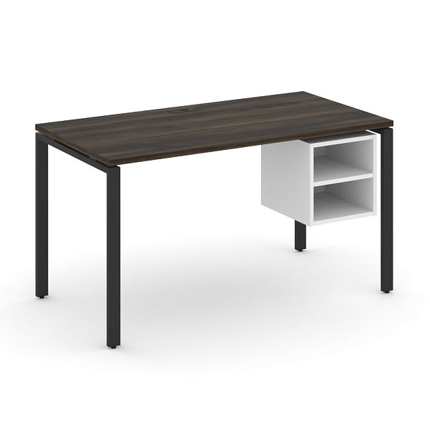 Concept Стол рабочий с подвесной тумбой с 2 открытыми нишами CN.SP-107 Дуб Мали/Белый Бриллиант/Металл Черный 1380*720*750 - Вид 1