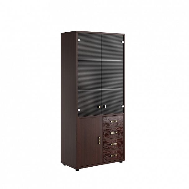 Шкаф для бумаг с кожаными вставками Monza/Torino 89x45x200 венге - Вид 1