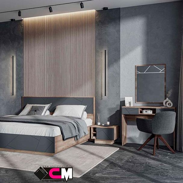 Даллас ТБ 01 Тумба прикроватная (0,500 х0,366х0,402) дуб каньон/МДФ софт графит - Вид 1