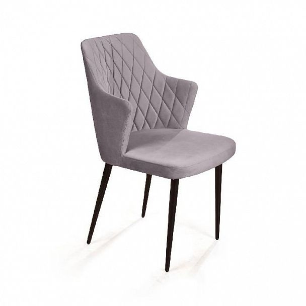 Стул с подлокотниками Hunt ромб, бархат светло-серый 26 / чёрный конус - Вид 1