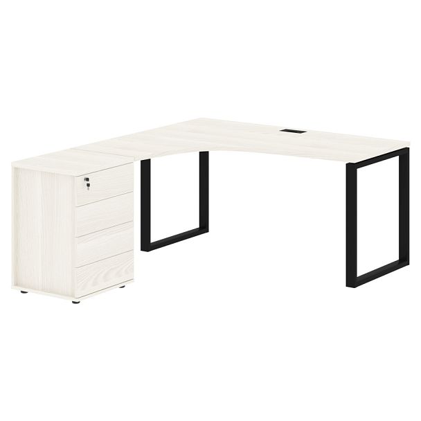 Стол эргономичный с тумбой EQCET 1518(L) Ясень Траун/Черный 1560х1880х750 EDIS - Вид 1