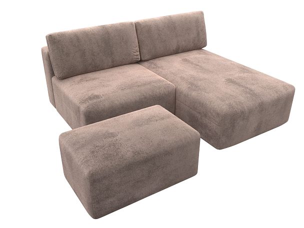Диван угловой модульный с пуфом Лига-060 НПБ угол универсальный Велюр бежевый - Вид 6