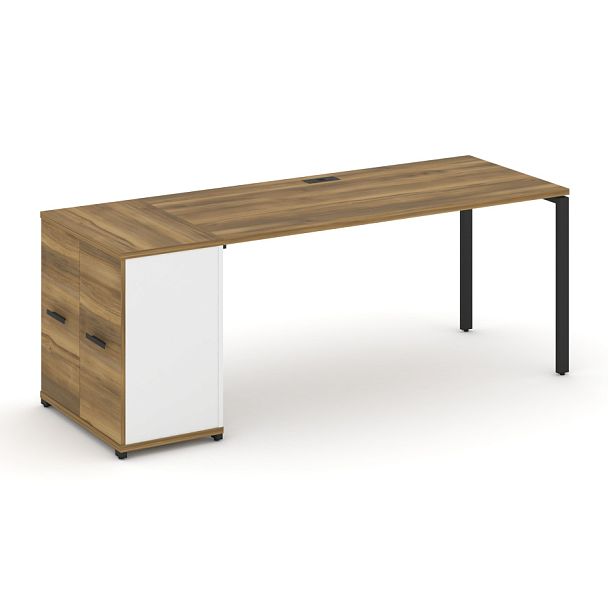 Concept Стол рабочий с опорным распаш. шкафом CN.SP-220 W Сандал Янтарный/Белый Бриллиант/Металл Черный 2000*720*750 - Вид 1