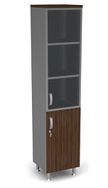 Пенал закрытый комби стекло L,R Берлин Орех Вармия/Серый ШКС5-45 (L/R) - Фото предпросмотра