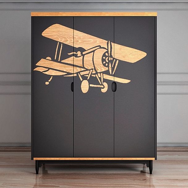 Шкаф 3х дверный с самолетом "Travel" TRV05G - Вид 1