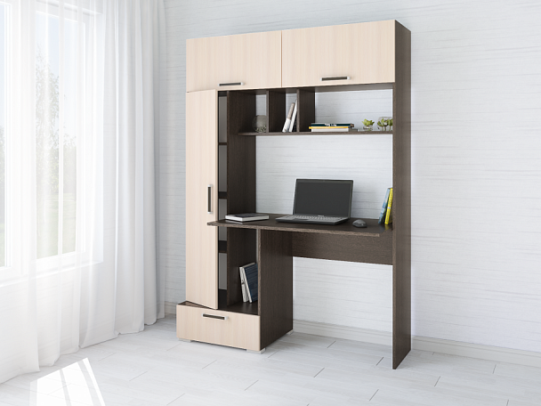 Стол компьютерный Квартет-11 (1850*1316*600) Венге, Дуб молочный - Вид 1