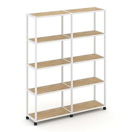Shelf Mobile Стеллаж 5 уровней 2 секции VR.LT-STK-511.06 Тиквуд Светлый/Металл Белый 1170*400*2000 - Фото предпросмотра
