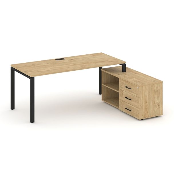 Стайл Проджект Директ / Style Project Direct Стол письменный с греденцией правой SN-6P.SRG-013.M(R) Тиквуд Светлый/Металл Черный 1580*1480*750 - Вид 1