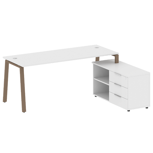 Metal System Р. ст. с тумбой на А-образном м/к БА.РС-СТС-2.5 (R) Белый/Мокко металл 1900*1520*750 - Вид 1