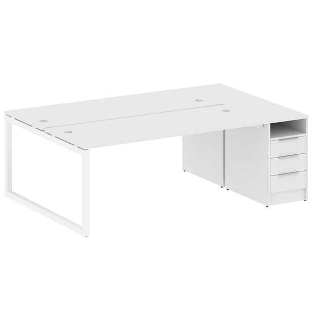 Metal System Quattro Р. ст. с тумбой на О-образном м/к 50БО.РС-СТП-2.5 Белый/Белый металл 2212*1475*750 - Вид 1