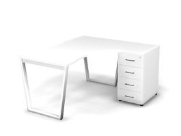 MATRIX 121S151-V Стол эгоном-й с тумбой R, проводник вырезной (V-обр. опоры) 1580х1380х775 Белый - Фото предпросмотра