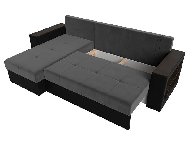 Диван угловой Дубай Лайт угол левый (основа велюр серый, компаньон экокожа черная) - Вид 8