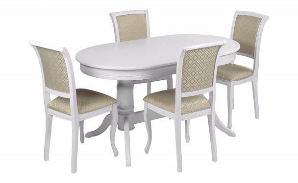 Обеденная группа стол Арей 140(180)х80х76 Белый и 4 стула Арктос Белый/Бирюзовый жаккард - Вид 1