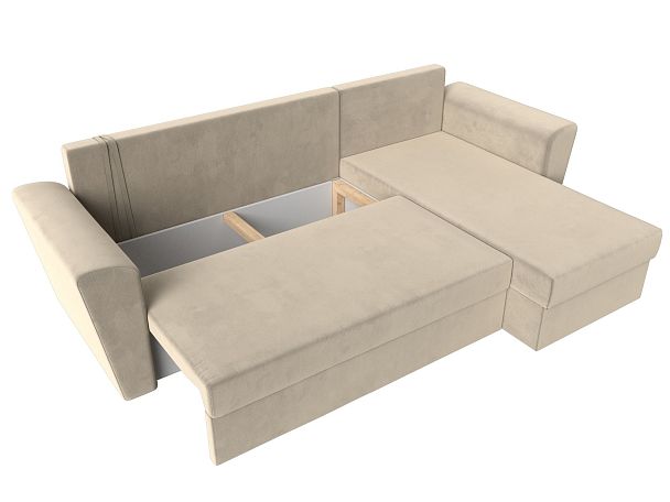 Угловой диван Амстердам Лайт правый (полностью микровельвет бежевый) - Вид 8