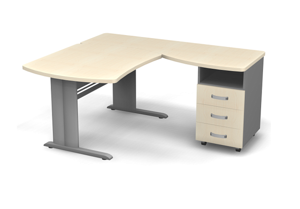 Стол угловой на металлокаркасе L,R 1400 Берлин Береза Майнау/Серый УРМ.М 140 L\R - Вид 2