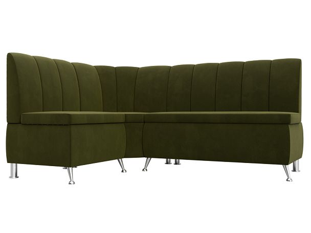 Кухонный угловой диван Кантри левый (полностью микровельвет зеленый) - Вид 1