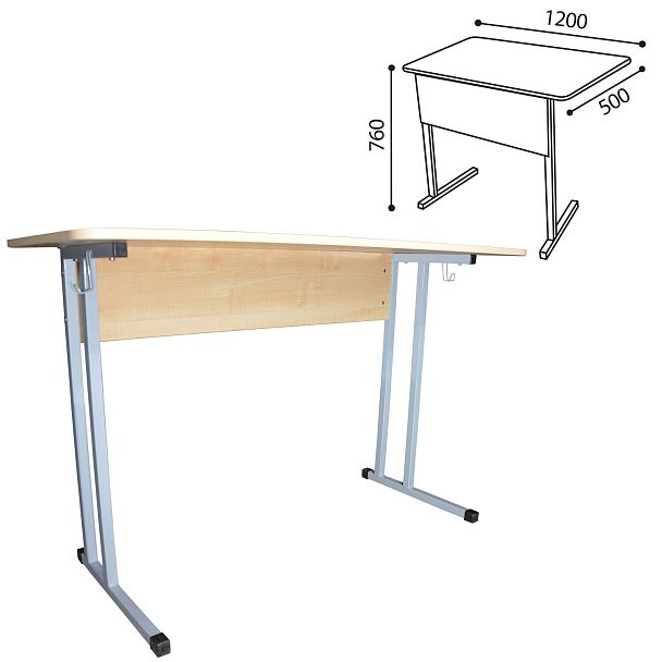 Стол-парта 2-местный нерегулируемый "Умник", 1200х500х760 мм, рост 6, серый каркас, ЛДСП клён - Вид 5