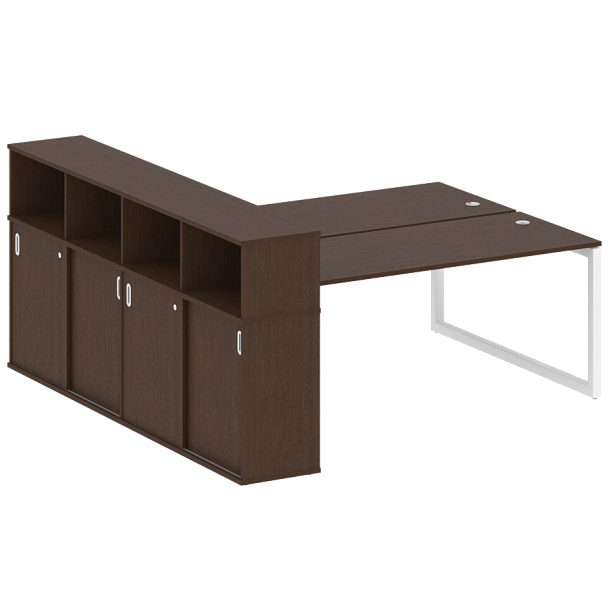 Metal System Quattro Р. ст. с шкафом-купе на О-образном м/к 50БО.РС-СШК-4.5 Т Венге/Белый металл 2210*2332*1098 - Вид 1