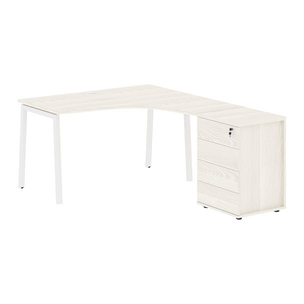 Стол эргономичный с тумбой ELCET 1318(R) Ясень Траун/Белый 1360х1880х750 EDIS - Вид 1