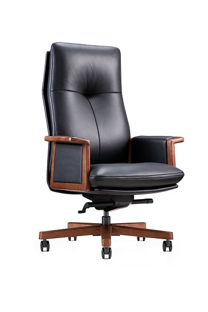 Кресло офисное Vivaldi black / черная кожа / деревянная крестовина - Вид 1