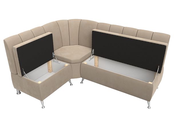 Кухонный угловой диван Кантри левый (полностью велюр бежевый) - Вид 6