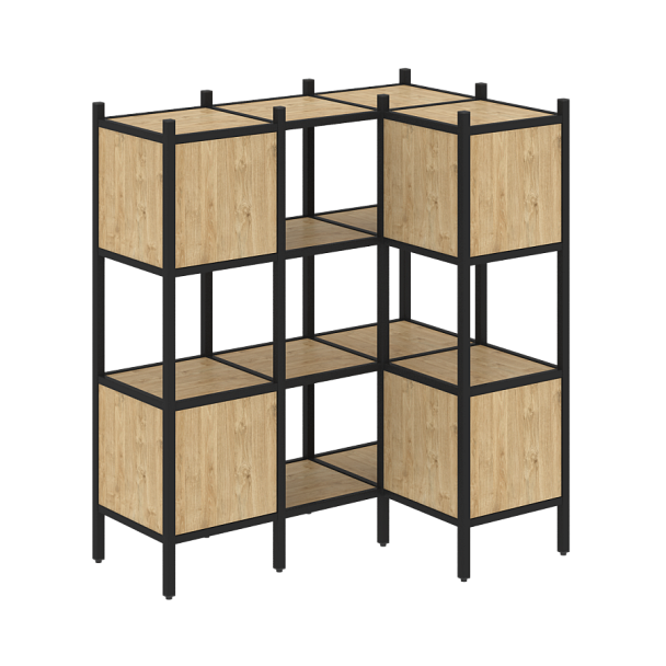 Loft Угловой внутренний стеллаж наборный VR.L-29 Тиквуд светлый/Чёрный металл 1278*862*1458 - Вид 1