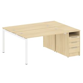 Metal System Quattro Р. ст. с тумбой на П-образном м/к 50БП.РС-СТП-2.3 Акация/Белый металл 1812*1475*750 - Фото предпросмотра