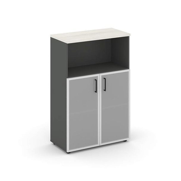 Style Project Шкаф средний широкий SN.STS-203 Антрацит/Дуб Наварра/Сатин/Черный Ручки 796*400*1203 - Вид 1