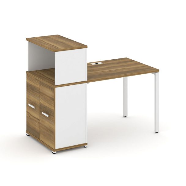 Concept Стол рабочий с опорным распаш. шкафом с надставкой низ. CN.SP-225 W Сандал Янтарный/Белый Бриллиант/Металл Белый 1400*720*1140 - Вид 1