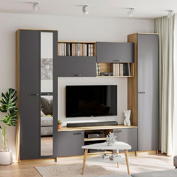 Гостиная Герда дуб крафт серый/антрацит - Вид 1