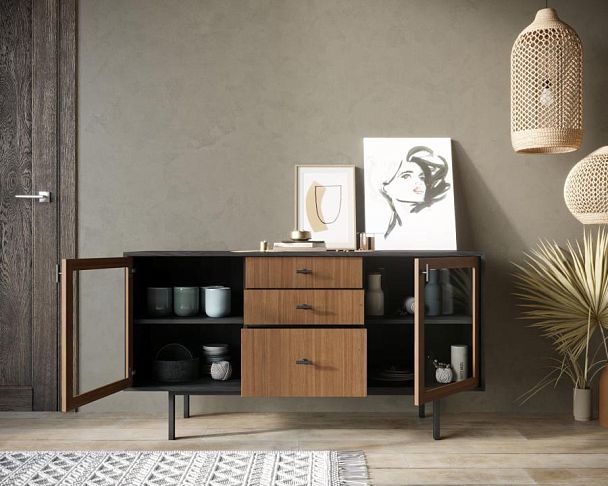 Комод две стеклянные дверки и три ящика Emerson арт EM14 - Вид 2