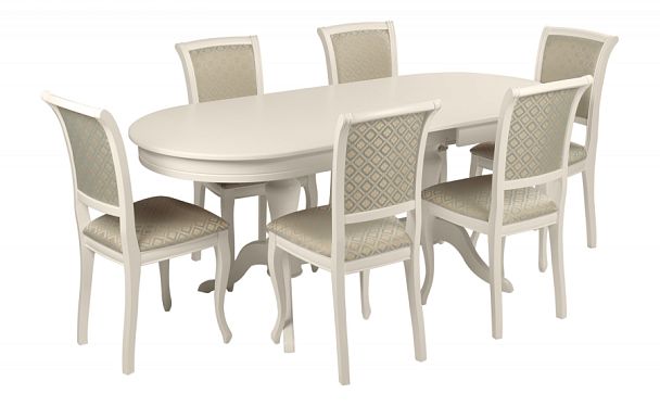 Обеденная группа стол Арей 140(180)х80х76 Слоновая кость и 6 стульев Арктос Слоновая кость/Бирюзовый жаккард - Вид 1