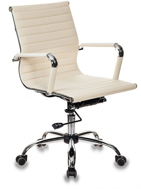 Кресло руководителя Бюрократ CH-883-LOW слоновая кость экокожа низк.спин. крестов. металл хром - Вид 1