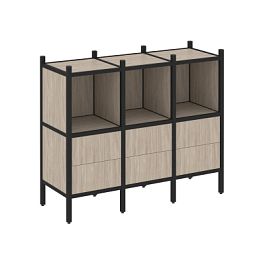 Loft Прямой стеллаж наборный VR.L-07 Дуб аттик/Чёрный металл 1278*446*1047 - Фото предпросмотра