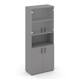 Стайл Проджект Шкаф высокий широкий (2 низких фасада ЛДСП + 2 низких фасада стекло прозрачное) SN.ST - Фото предпросмотра