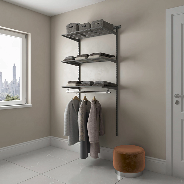 Гардеробная система BASIC G90, 2050х930х450 мм, 3 полки, 1 штанга, графит, S70299914515 - Вид 4