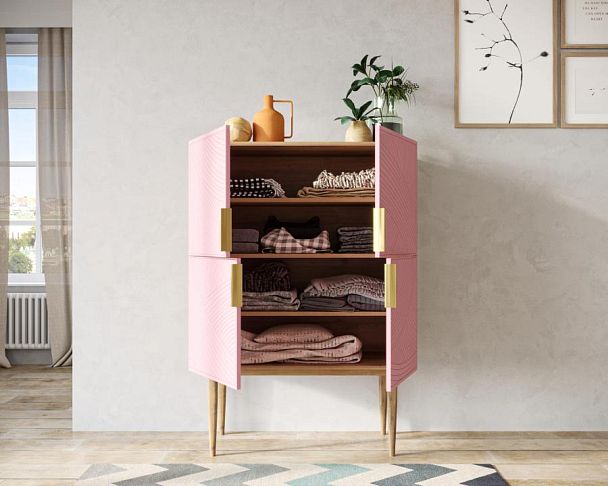 Малый комод с четырьмя дверками на высоких ножках Line LN13/GR1/pink - Вид 2