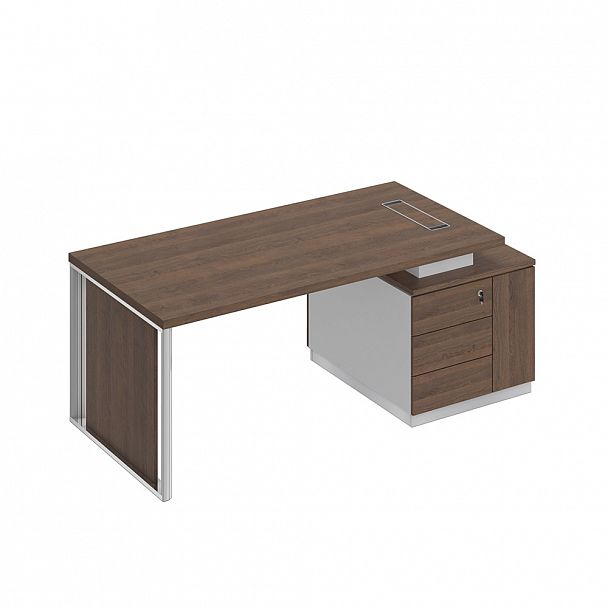 Стол руководителя на опорной тумбе (левый/правый) с декоративной вставкой "Bravo" БР 111 дуб гладстоун/белый премиум/дуб гладстоун - Вид 1